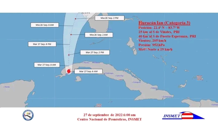 Huracán Ian transita sobre la ciudad de Pinar del Río