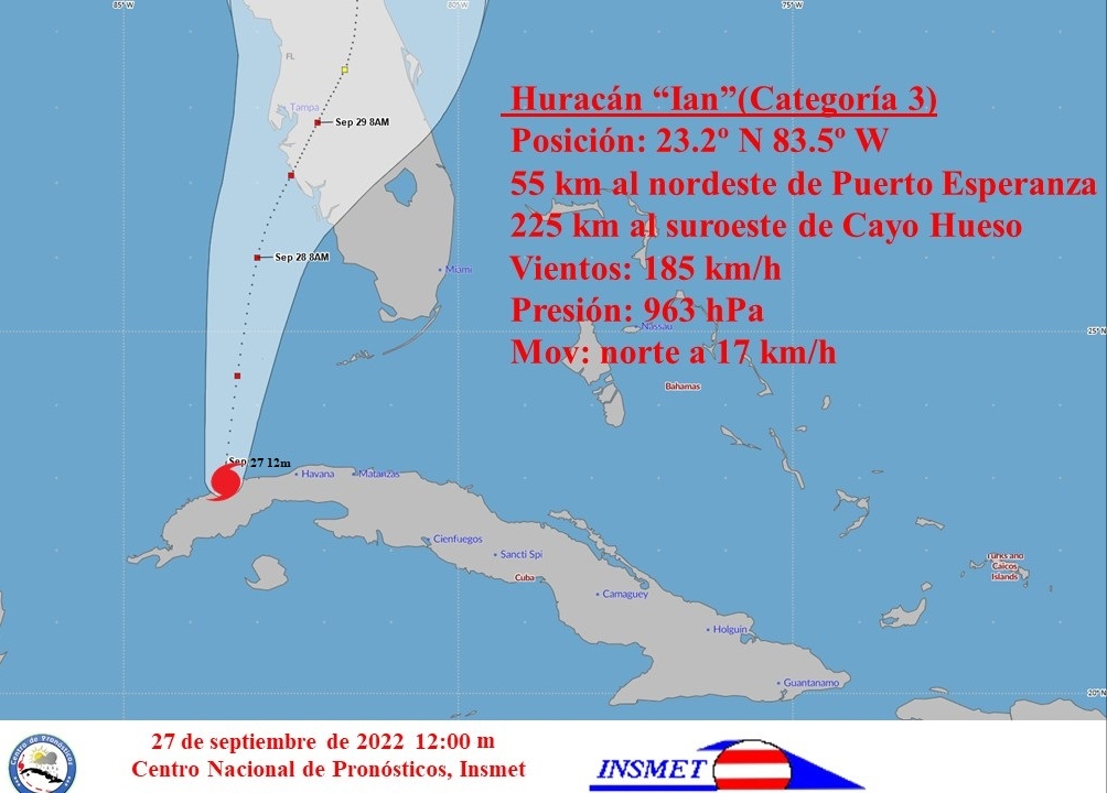 Huracán Ian se aleja de la región occidental de Cuba