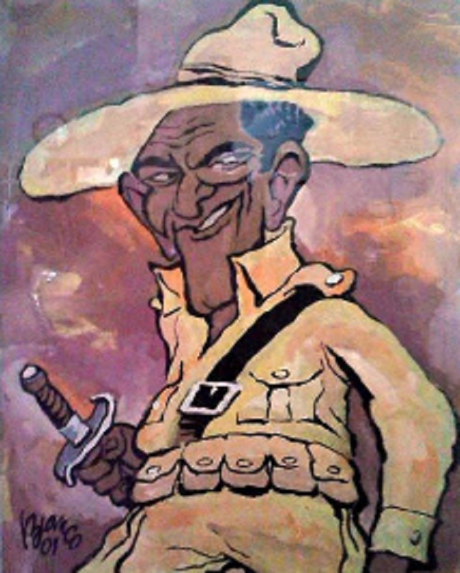 Caricatura del Sargento Arencibia, uno de los emblemáticos personajes de San Nicolás del Peladero, interpretado por el actor cubano Mario Limonta