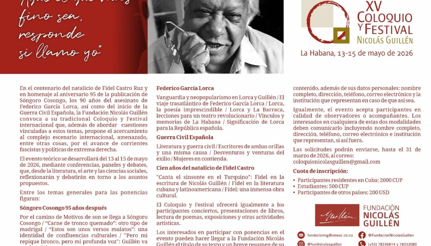 Anuncian Coloquio y Festival Internacional Nicolás Guillén en Cuba