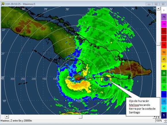 Aviso de ciclón tropical No.23: Melissa toca tierra en el municipio de Guamá