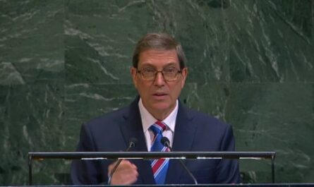 Canciller cubano durante su discurso en Naciones Unidas. Foto: Cancillería cubana en X