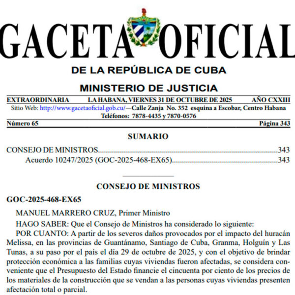 Publica Gaceta Oficial Acuerdo del Consejo de Ministros que protege a damnificados por el huracán Melissa