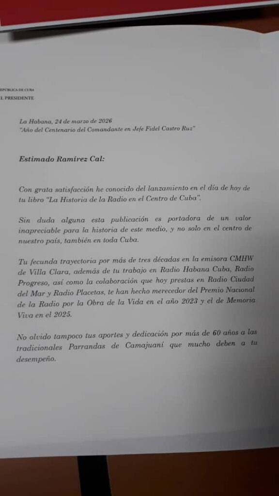 Presidente cubano destaca valor histórico del libro «historia de la Radio en el centro de Cuba»